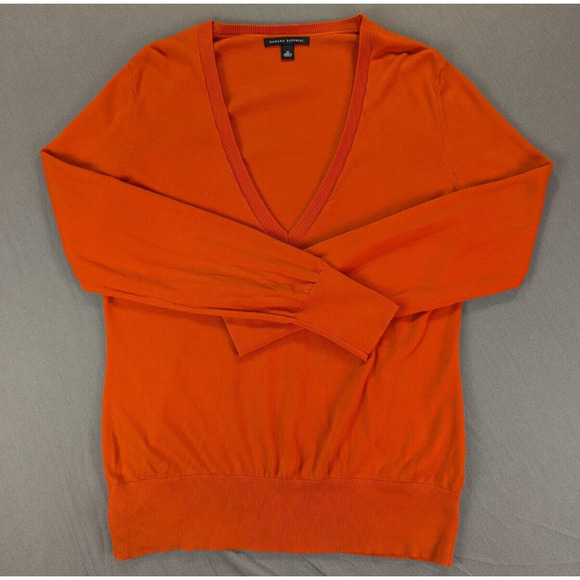 Banana Republic Sweater Medium Women's Pullover V-Neck 100% Cotton Orange - Picture 1 of 9